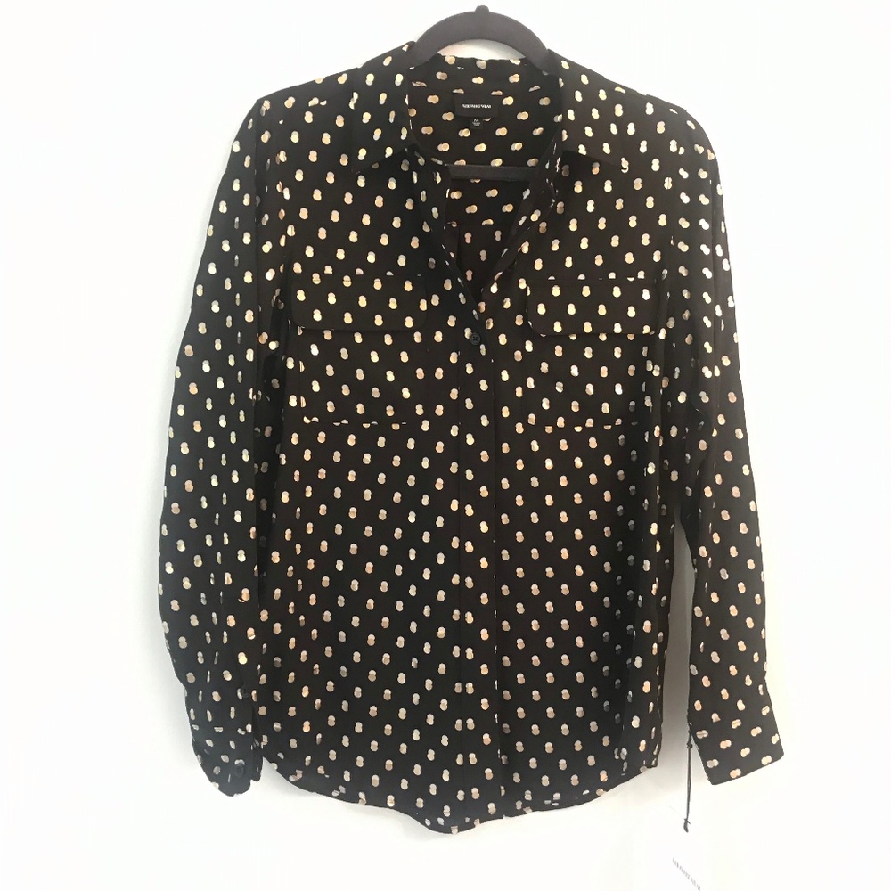 Who What Wear Metallic Button Down Blouse